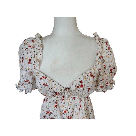 REFORMATION Channa Floral Print Sweetheart Dress in Weiss Size Small 100% Linen - Picture 2 of 7